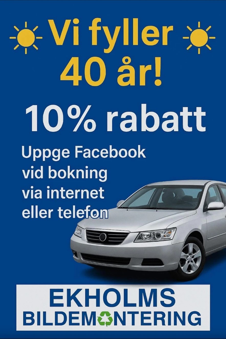 Facebook-inlägg: Vi fyller 40 år – 10 % rabatt när du uppger Facebook vid bokning